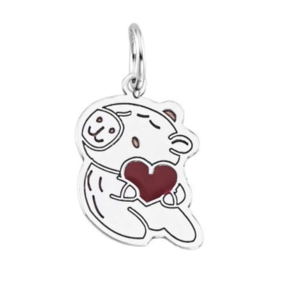 Pingente de prata 925 mini capivara coração vermelho - Imagem 1