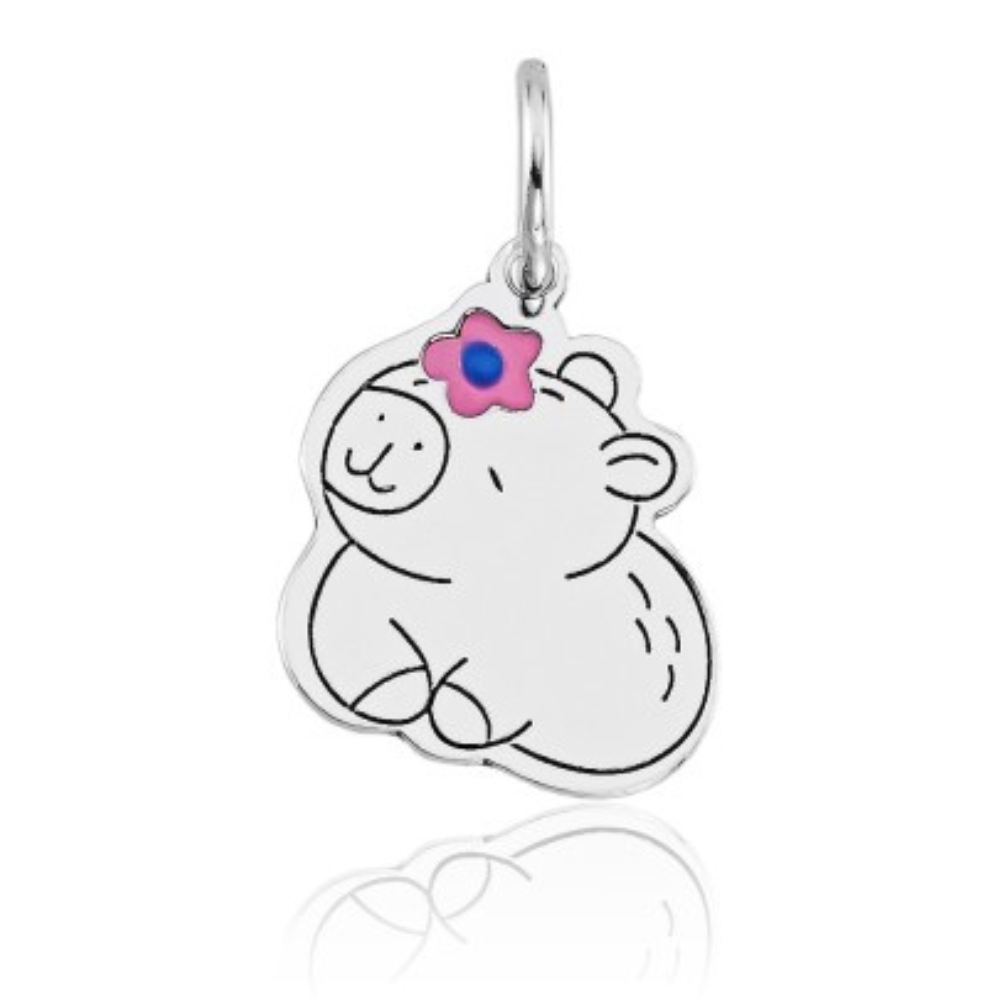 pingente-de-prata-mini-capivara-flor-roda Pingente de prata 925 mini capivara flor cor de rosa - Imagem 1