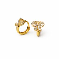 Brinco argola borboleta com zircônias banhado a ouro 18k