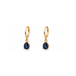Brinco de argola com pingente gota azul escuro banhado a ouro 18k