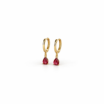 Brinco de argola com pingente rubi banhado a ouro 18k