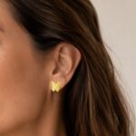Brinco borboleta origami banhado a ouro 18k - Imagem 2