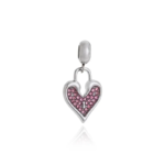 Berloque pingente coração cadeado cravejado rosa aço inox