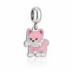 Berloque pingente cachorro rosa osso na boca aço inox