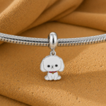 Berloque pingente cachorro resinado branco aço inox - Imagem 2