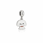 Berloque pingente cachorro resinado branco aço inox