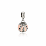 Berloque pingente joaninha resinado rosa aço inox