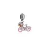 Berloque pingente bicicleta rosa aço inox