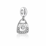 Berloque pingente bolsa com zircônias cristais aço inox