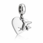 Berloque pingente duplo coração e avião aço inox
