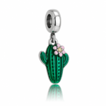 Berloque pingente cacto com flor aço inox