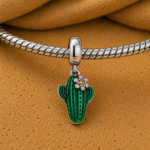 Berloque pingente cacto com flor aço inox - Imagem 2