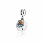 Berloque pingente duplo redondo liso com coração e borboleta aço inox