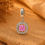 Berloque pingente quadrado cravejado rosa aço inox - Imagem 2