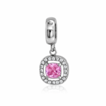Berloque pingente quadrado cravejado rosa aço inox
