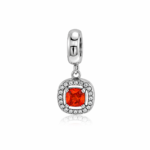 Berloque pingente quadrado cravejado laranja aço inox