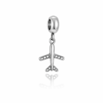 Berloque pingente avião cravejado aço inox