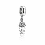Berloque pingente esqueleto peixe zircônias cristal aço inox