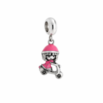 Berloque pingente motoqueira rosa aço inox