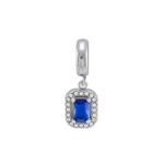 Berloque pingente retângulo cravejado azul aço inox