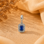 Berloque pingente retângulo cravejado azul aço inox - Imagem 2