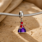 Berloque pingente vestido de princesa vermelho e roxo aço inox - Imagem 2