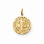 Pingente medalha de são Bento grande banhado a ouro 18k