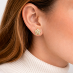 Brinco estrela com micro zircônias banhado a ouro 18k - Imagem 2