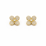 Brinco de flor com quatro pétalas todas cravejadas banhado a ouro 18k