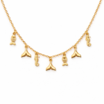 Choker pingentes peixe/cavalo marinho/rabo de baleia banhado a ouro 18k