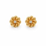 Brinco flor torcida miolo zircônia cristal banhado a ouro 18k