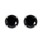 Brinco prata 925 zircônia redonda preta 12 mm
