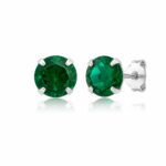 Brinco prata 925 zircônia verde esmeralda 7 mm