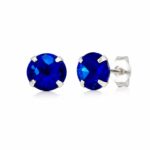 Brinco prata 925 zircônia azul royal 7 mm