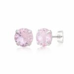 Brinco prata 925 zircônia rosa claro 7 mm