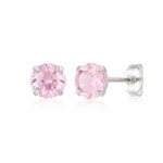 Brinco prata 925 zircônia rosa claro 5 mm
