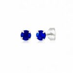 Brinco prata 925 zircônia azul royal 3 mm