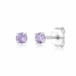Brinco prata 925 zircônia lilás 3 mm
