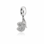 Berloque pingente borboleta com cristais aço inox
