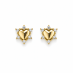 Brinco coração com zircônias em volta banhado a ouro 18k