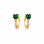Argola fecho clique com coração esmeralda banhado a ouro 18k
