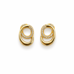 Brinco círculo duplo entrelaçado cravejado com zircônias cristal banhado a ouro 18k