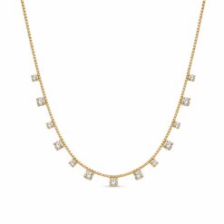 Colar pingentes zircônias cristal mini quadradinhos banhado a ouro 18k