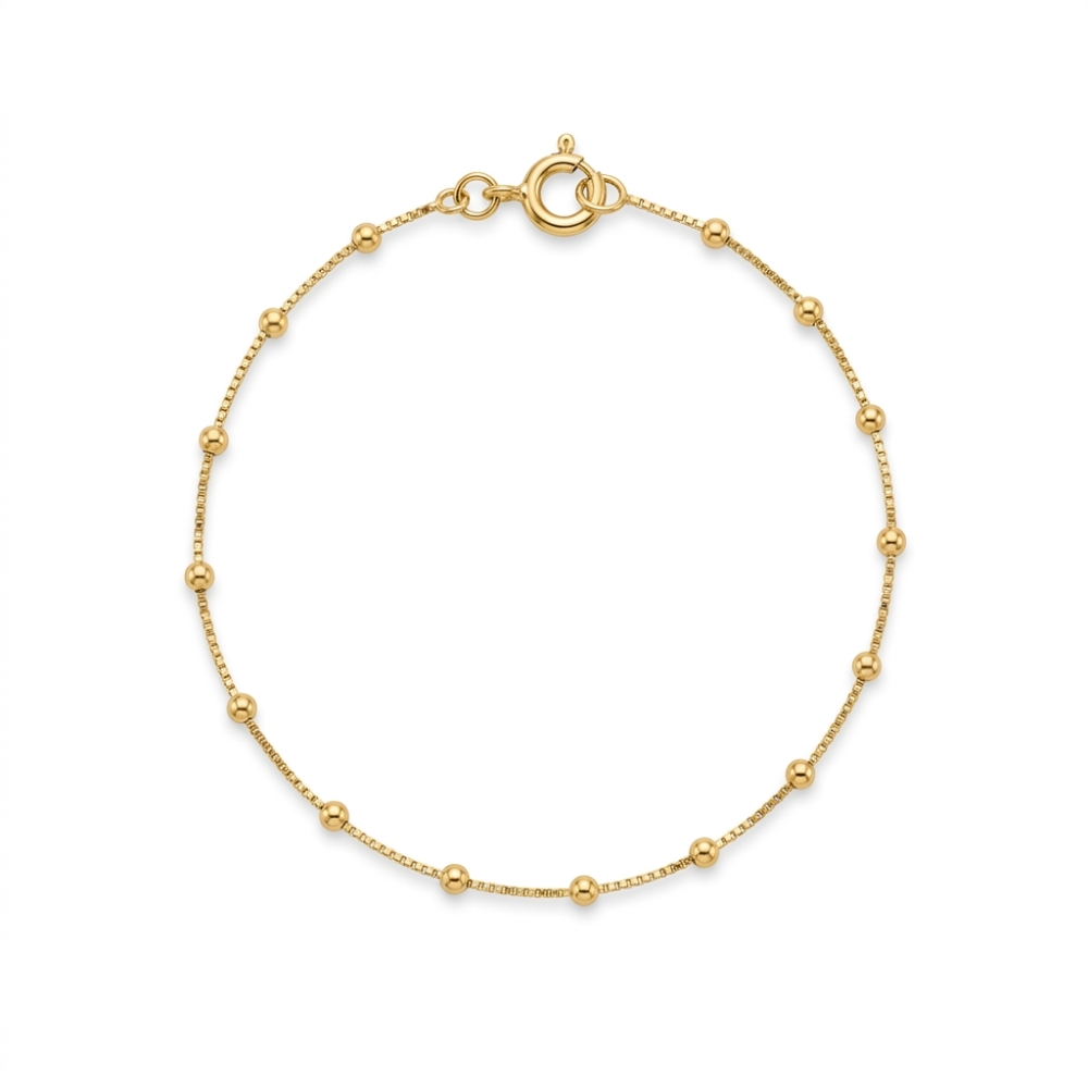1154-pulseira-infantil-malha-veneziana-bolinhas-banhado-ouro-18k (1) Pulseira infantil malha veneziana com bolinhas banhado a ouro 18k - Imagem 1