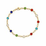 Pulseira infantil zircônias coloridas banhado a ouro 18k