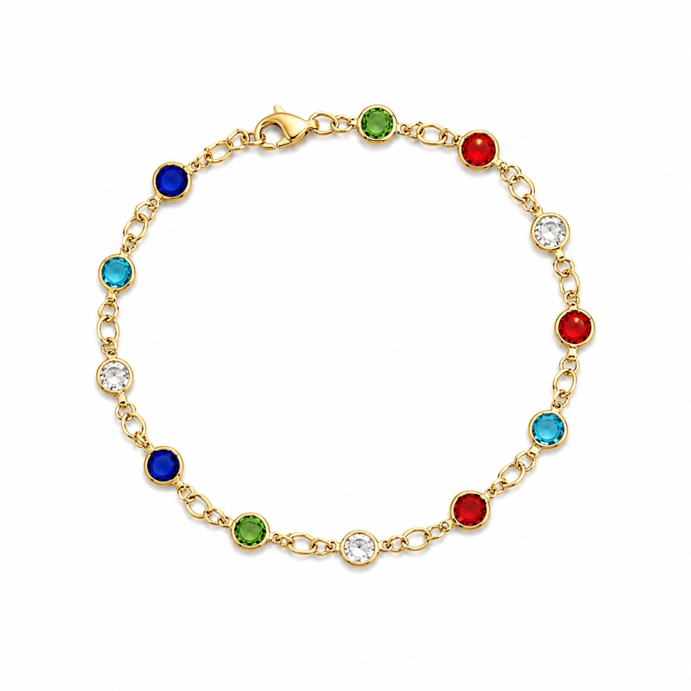 1160-Pulseira-infantil-zircônias-coloridas-banhado-ouro-18k (2) Pulseira infantil zircônias coloridas banhado a ouro 18k - Imagem 1