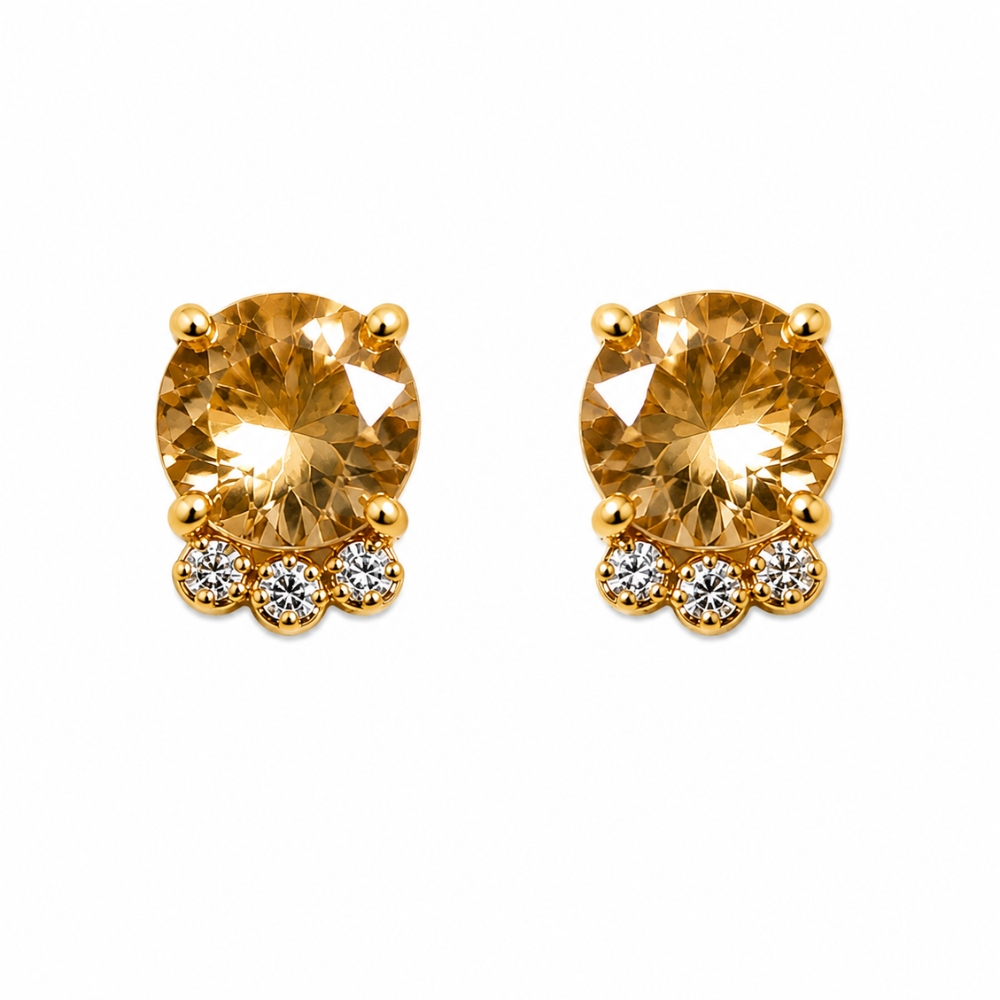 1172-BRINCO-ZIRCONIA-REDONDA-CHAMPANHE-3-ZIRCONIAS-DETALHES-BANHADO-OURO-18K (1) Brinco zircônia redonda champanhe com 3 zircônias detalhes banhado a ouro 18k - Imagem 1