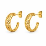 Brinco meia argola rendada maior banhado a ouro 18k