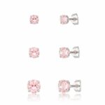 Trio brinco prata 925 3/4/5 zircônia rosa claro
