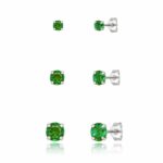 Trio brinco prata 925 3/4/5 zircônia verde esmeralda